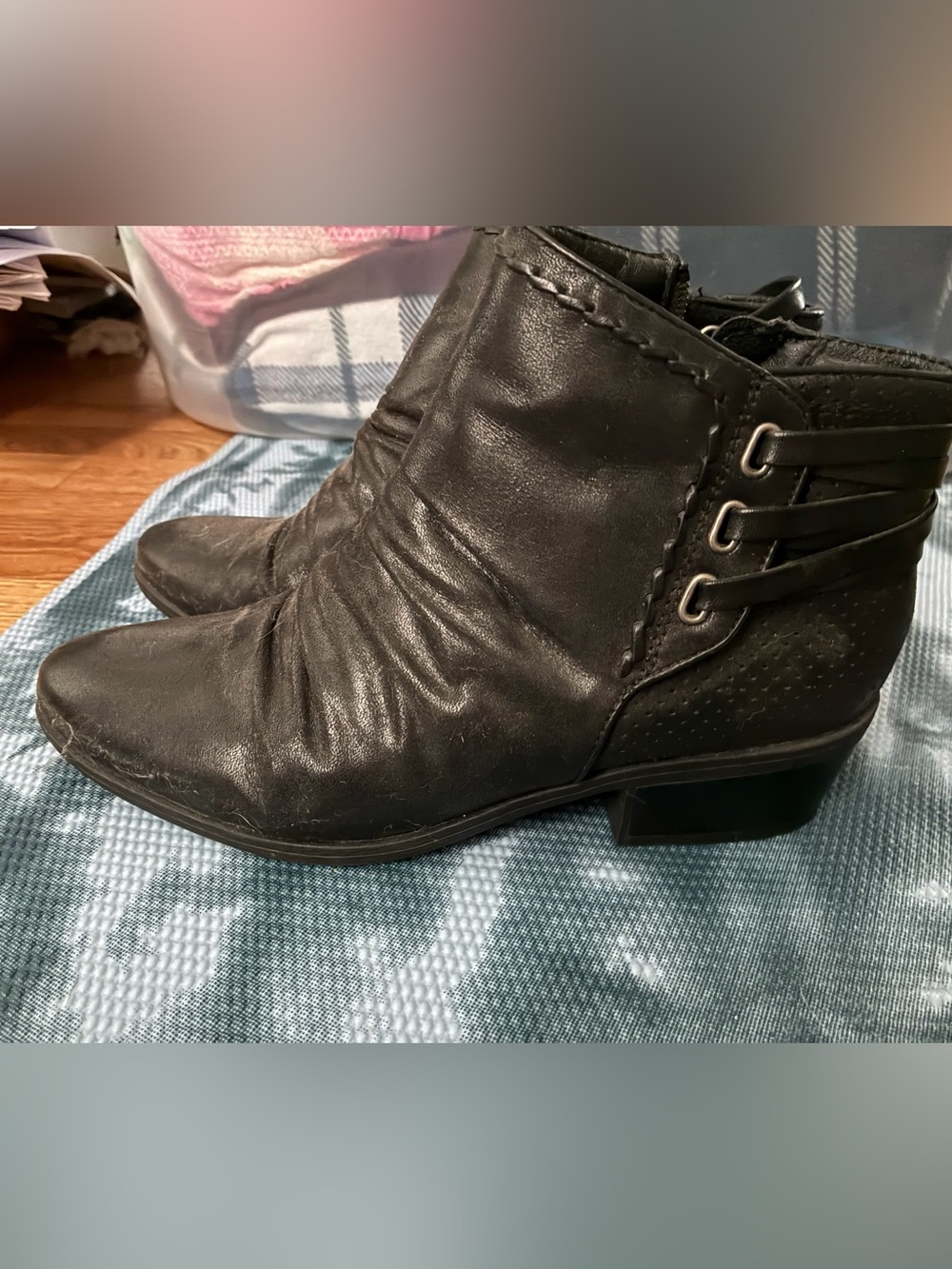 BareTraps Black Leather Ankle Booties with Strap Detail